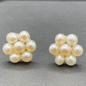 Natural Freshwater Pearl Cluster 14k Yellow Gold Earrings